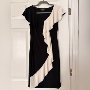 Lauren Ralph Lauren Black and Cream Asymmetrical Dress
